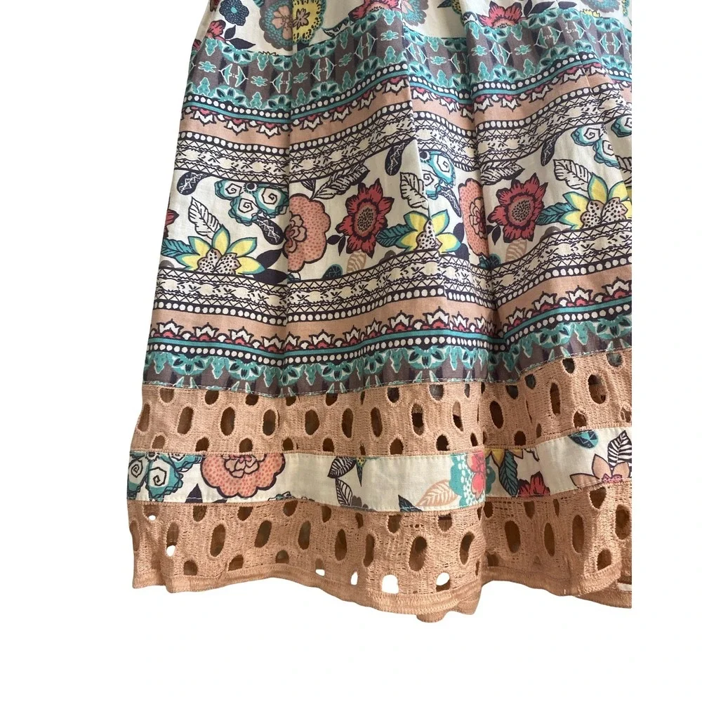 Teezeme Ivory Floral Pleated Mini Dress Size 3/4 Sleeveless Eyelet Pockets Cute‎ - Picture 8 of 13